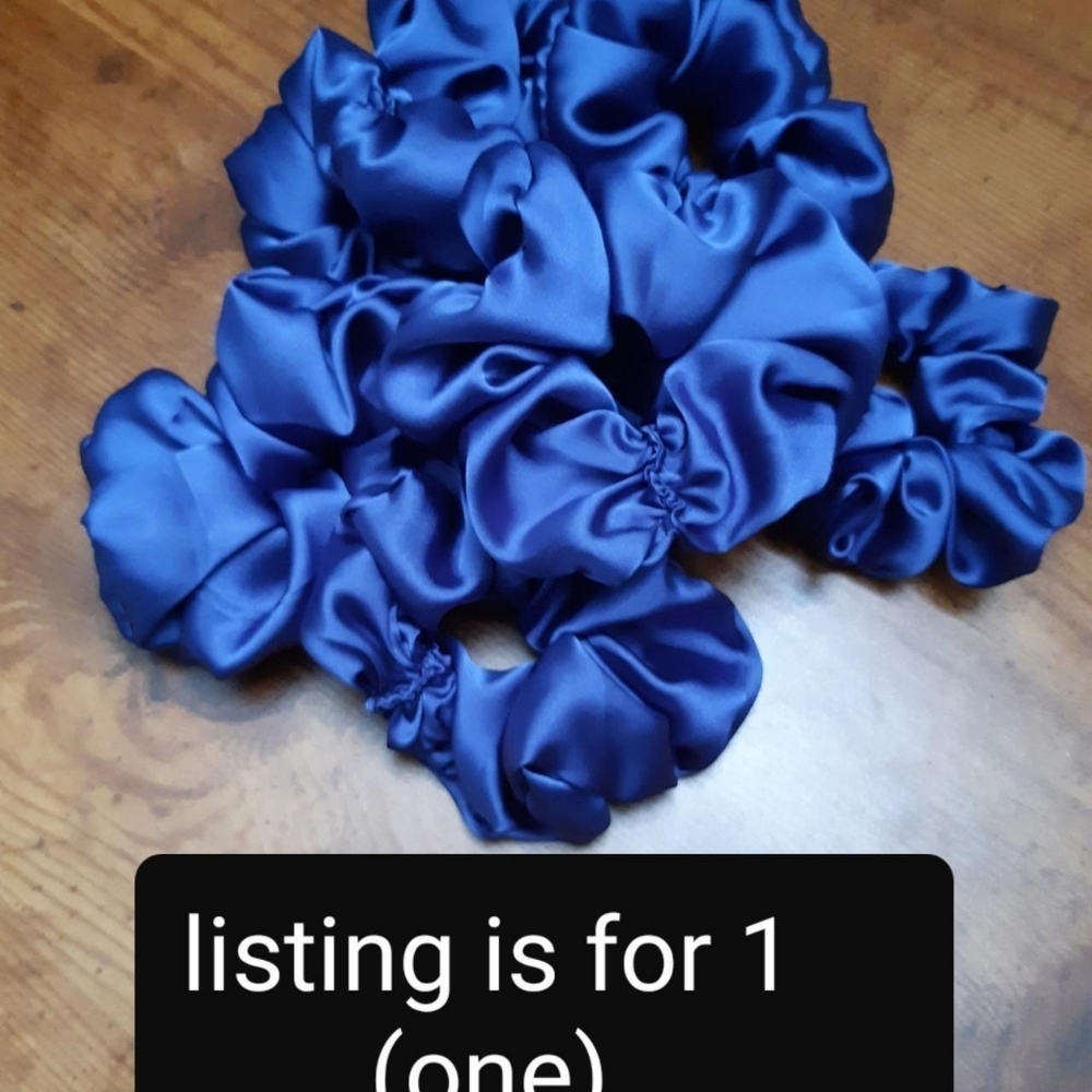 Handmade Cobalt Blue Silky Scrunchie Deep Jewel Tone Satin Fluffy Hair Tie